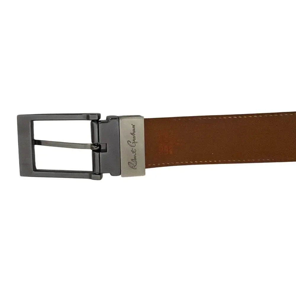 Robert Graham Black Brown Reversible Leather Belt Multicolor Stitching Men's 38